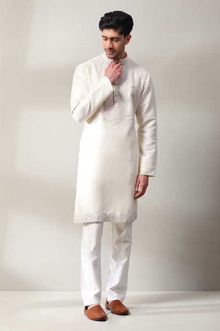 Soniya G Ivory Handloom Embroidery Thread Paisley Kurta With Pant 