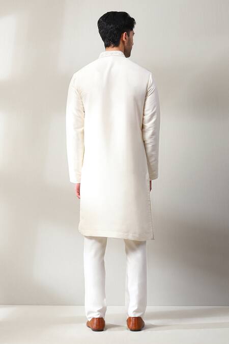 Shop_Soniya G_Ivory Handloom Cotton Embroidery Paisley Kurta With Pant _at_Aza_Fashions