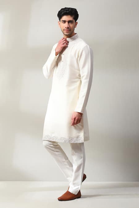 Shop_Soniya G_Ivory Handloom Cotton Embroidery Paisley Kurta With Pant _Online_at_Aza_Fashions