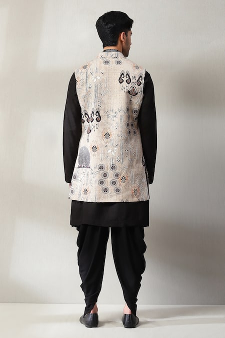 Shop_Soniya G_Beige Handloom Cotton Embroidery Geometric Aari Bundi Set _at_Aza_Fashions