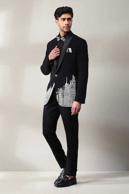 Soniya G Black Denim, Cotton Embroidery Thread Blazer Set at Aza Fashions Soniya G_Black Denim, Cotton Embroidery Thread Blazer Set _at_Aza_Fashions