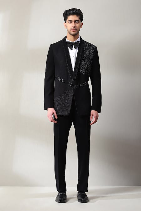 Shop_Soniya G_Black Polyester Beads, Zari Zardozi Embroidered Blazer Set _Online_at_Aza_Fashions