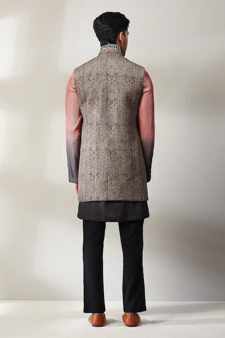 Soniya G Black Multi Color Silk Bundi & Kurta Set 