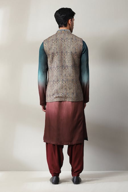 Shop_Soniya G_Multi Color Handloom Cotton Beads, Zari Multicolor Embroidered Bundi And Kurta Set _at_Aza_Fashions