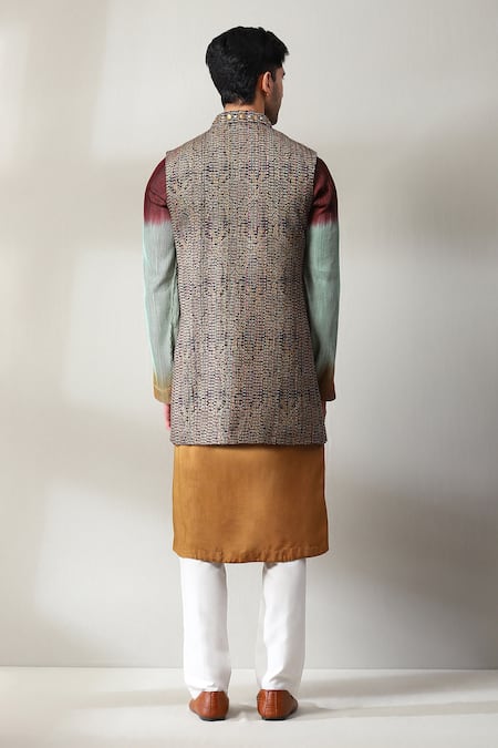 Shop_Soniya G_Multi Color Silk Beads, Zari Embroidered Bundi And Kurta Set _at_Aza_Fashions