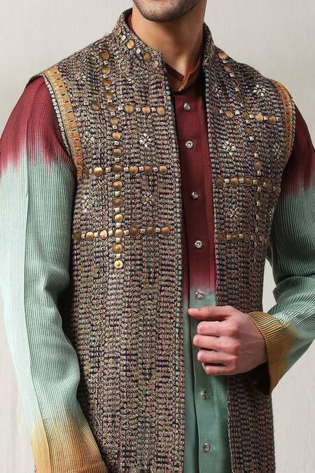 Soniya G_Multi Color Silk Beads, Zari Embroidered Bundi And Kurta Set _Online_at_Aza_Fashions