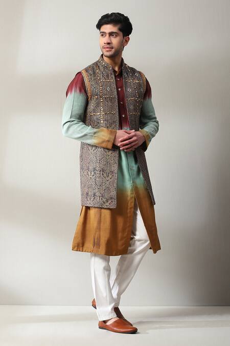 Shop_Soniya G_Multi Color Silk Beads, Zari Embroidered Bundi And Kurta Set _Online_at_Aza_Fashions
