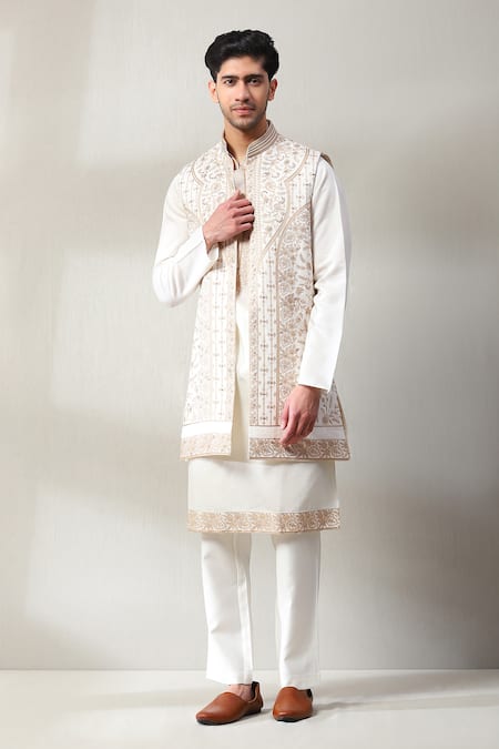 Soniya G Silk Bead Embroidered Bundi & Kurta Set 