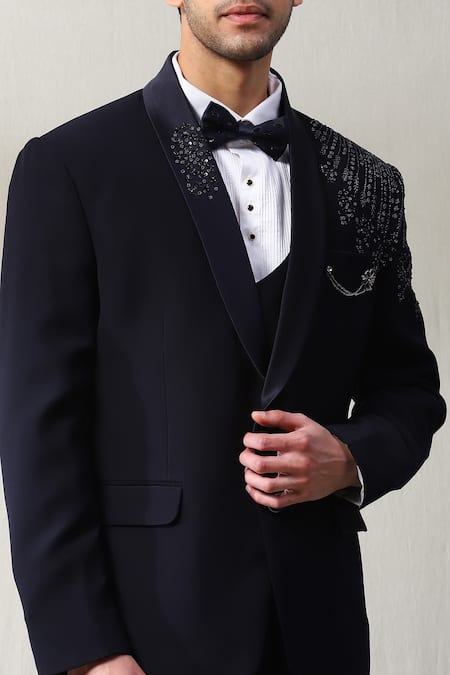 Soniya G_Black Silk, Polyester Sequins, Beads Placement Embroidered Blazer Set _Online_at_Aza_Fashions