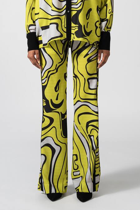 Pocketful Of Cherrie_Yellow Poplin Luminoso Expression Printed Neon Bell Pant _Online_at_Aza_Fashions