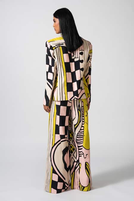 Shop_Pocketful Of Cherrie_Pink Cotton, Twill Dolce Incanto Printed Blazer _at_Aza_Fashions