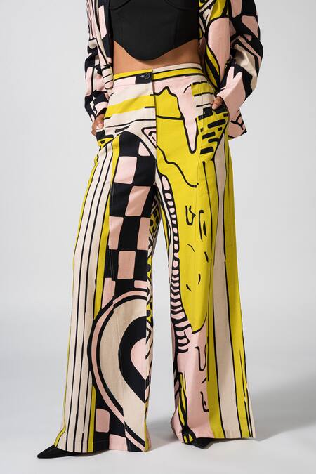 Buy_Pocketful Of Cherrie_Pink Cotton, Twill Dolce Incanto A-line Printed Pant _Online_at_Aza_Fashions