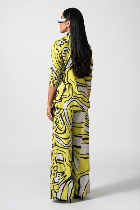 Shop Pocketful Of Cherrie Yellow Allegro Espression Wide-leg Printed Neon Pant at Aza Fashions Shop_Pocketful Of Cherrie_Yellow Allegro Espression Wide-leg Printed Neon Pant _at_Aza_Fashions