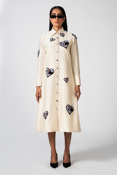 Pocketful Of Cherrie Off White Taffeta Embroidery Collared Brezza Hearts Hand Dress Online at Aza Fashions Pocketful Of Cherrie_Off White Taffeta Embroidery Collared Brezza Hearts Hand Dress _Online_at_Aza_Fashions