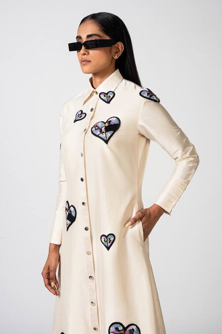 Buy Pocketful Of Cherrie Off White Taffeta Embroidery Collared Brezza Hearts Hand Dress Online at Aza Fashions Buy_Pocketful Of Cherrie_Off White Taffeta Embroidery Collared Brezza Hearts Hand Dress _Online_at_Aza_Fashions