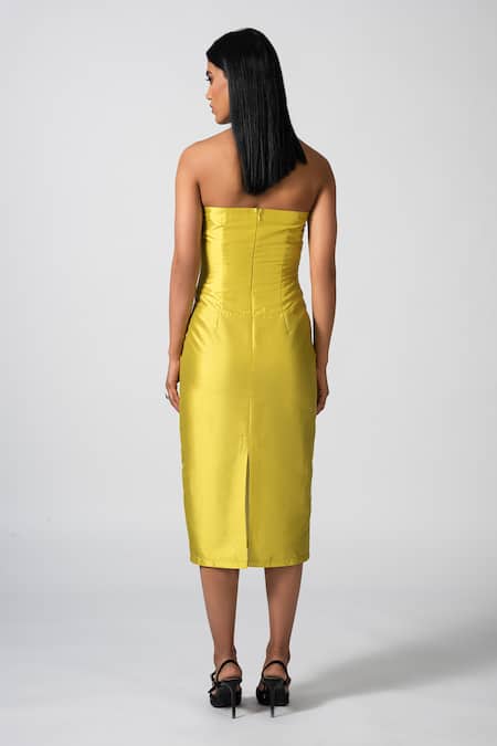 Shop Pocketful Of Cherrie Yellow Taffeta Sweetheart Neck Electric Glow Neon Bodycon Dress at Aza Fashions Shop_Pocketful Of Cherrie_Yellow Taffeta Sweetheart Neck Electric Glow Neon Bodycon Dress _at_Aza_Fashions