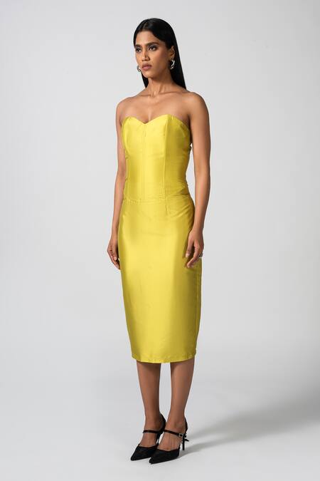 Buy Pocketful Of Cherrie Yellow Taffeta Sweetheart Neck Electric Glow Neon Bodycon Dress Online at Aza Fashions Buy_Pocketful Of Cherrie_Yellow Taffeta Sweetheart Neck Electric Glow Neon Bodycon Dress _Online_at_Aza_Fashions