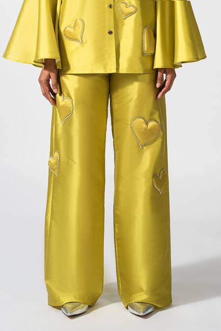 Pocketful Of Cherrie Yellow Taffeta Embroidery Luminescent Love Pant Online at Aza Fashions Pocketful Of Cherrie_Yellow Taffeta Embroidery Luminescent Love Pant _Online_at_Aza_Fashions