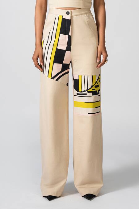 Pocketful Of Cherrie White Cotton Eterna Amore Block Pant Online at Aza Fashions Pocketful Of Cherrie_White Cotton Eterna Amore Block Pant _Online_at_Aza_Fashions