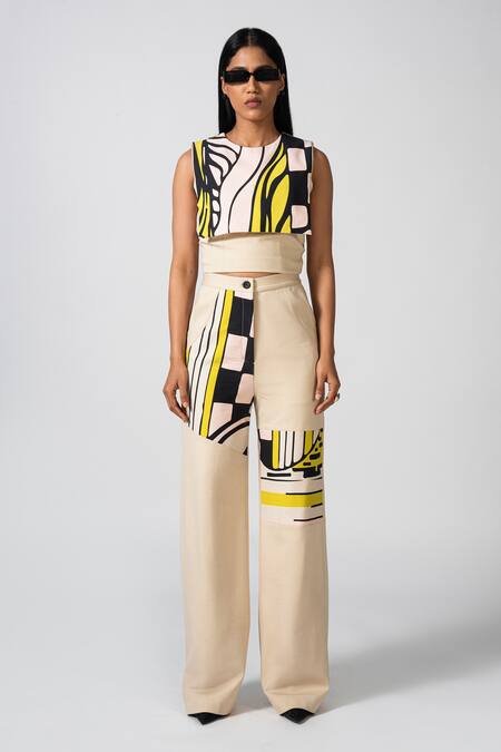 Buy Pocketful Of Cherrie White Cotton Eterna Amore Block Pant Online at Aza Fashions Buy_Pocketful Of Cherrie_White Cotton Eterna Amore Block Pant _Online_at_Aza_Fashions