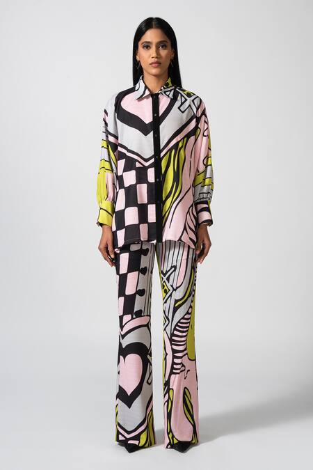 Pocketful Of Cherrie_Multi Color Poplin Collared Aurora Printed Ballet Shirt _Online_at_Aza_Fashions