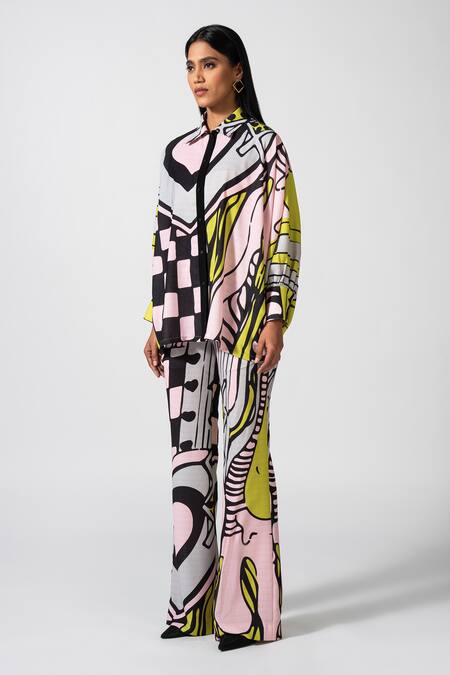 Buy_Pocketful Of Cherrie_Multi Color Poplin Collared Aurora Printed Ballet Shirt _Online_at_Aza_Fashions