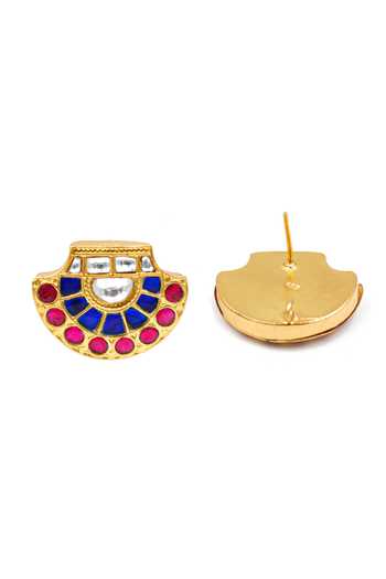 Sangeeta Boochra_Multi Color Diamonds, Stones Geometric Cutwork Kundan Embellished Studs _Online_at_Aza_Fashions