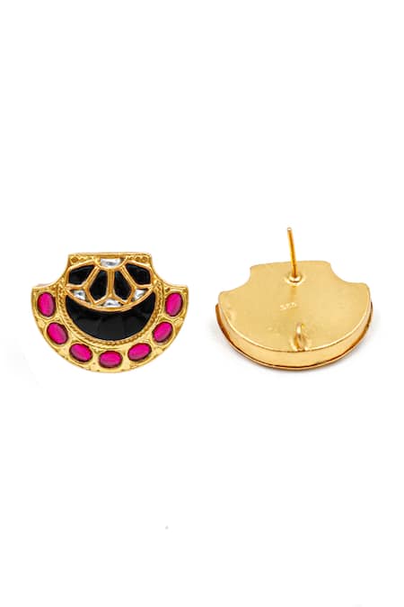 Sangeeta Boochra_Magenta Imitation Diamonds Contrast Kundan Ornamented Earrings _Online_at_Aza_Fashions