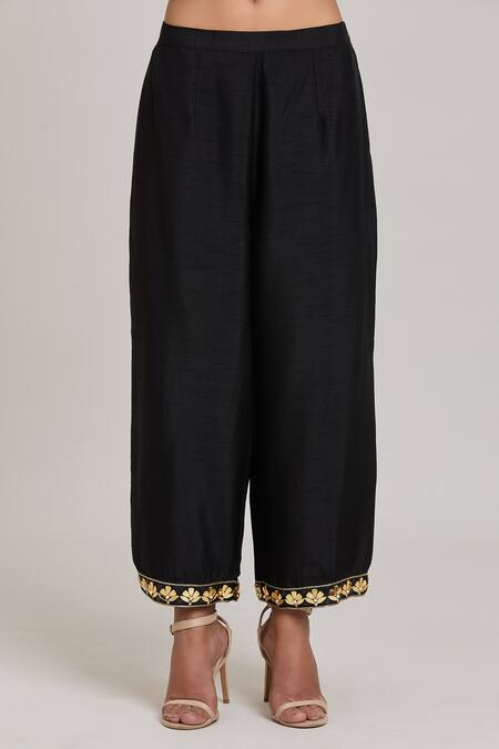 Buy Aaryaa By Kashveen Kohli Black Silk, Organza Beads, Embroidery Split V-neck Floral Yoke Kurta Pant Set Online at Aza Fashions Buy_Aaryaa By Kashveen Kohli_Black Silk, Organza Beads, Embroidery Split V-neck Floral Yoke Kurta Pant Set _Online_at_Aza_Fashions