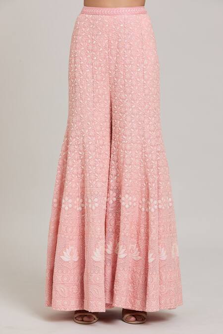 Aaryaa By Kashveen Kohli Peach Georgette Pearls, Sequins Sweetheart Neck, Embroidered Jacket Palazzo Set Online at Aza Fashions Aaryaa By Kashveen Kohli_Peach Georgette Pearls, Sequins Sweetheart Neck, Embroidered Jacket Palazzo Set _Online_at_Aza_Fashions