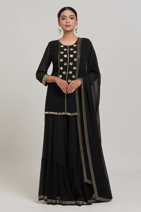 Aaryaa By Kashveen Kohli Acrylic Embroidered Short Kurta Sharara Set 