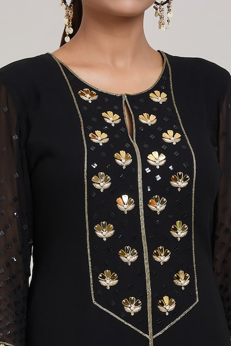 Shop Aaryaa By Kashveen Kohli Black Chiffon, Georgette Embroidery Round Neck Acrylic Short Kurta Sharara Set Online at Aza Fashions Shop_Aaryaa By Kashveen Kohli_Black Chiffon, Georgette Embroidery Round Neck Acrylic Short Kurta Sharara Set _Online_at_Aza_Fashions