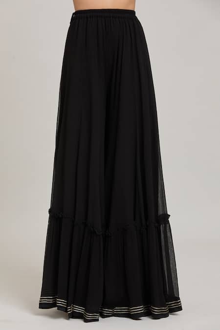 Aaryaa By Kashveen Kohli Black Chiffon, Georgette Embroidery Round Neck Acrylic Short Kurta Sharara Set at Aza Fashions Aaryaa By Kashveen Kohli_Black Chiffon, Georgette Embroidery Round Neck Acrylic Short Kurta Sharara Set _at_Aza_Fashions