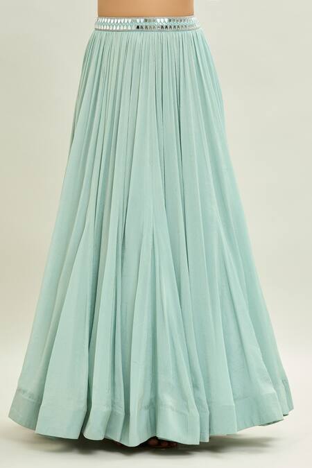 Aaryaa By Kashveen Kohli Blue Net, Acrylic, Chiffon Applique Sweetheart Neck Embroidered Lehenga Set at Aza Fashions Aaryaa By Kashveen Kohli_Blue Net, Acrylic, Chiffon Applique Sweetheart Neck Embroidered Lehenga Set _at_Aza_Fashions