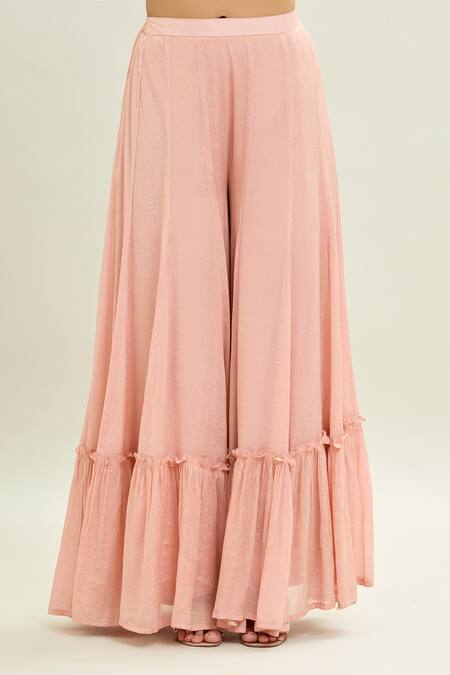 Shop Aaryaa By Kashveen Kohli Peach Silk, Chiffon Embroidery, Applique Sweetheart Acrylic Kurta Sharara Set Online at Aza Fashions Shop_Aaryaa By Kashveen Kohli_Peach Silk, Chiffon Embroidery, Applique Sweetheart Acrylic Kurta Sharara Set _Online_at_Aza_Fashions