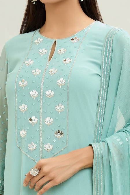 Shop Aaryaa By Kashveen Kohli Blue Chiffon, Georgette Embroidery Round Neck Acrylic Work Kurta Sharara Set Online at Aza Fashions Shop_Aaryaa By Kashveen Kohli_Blue Chiffon, Georgette Embroidery Round Neck Acrylic Work Kurta Sharara Set _Online_at_Aza_Fashions
