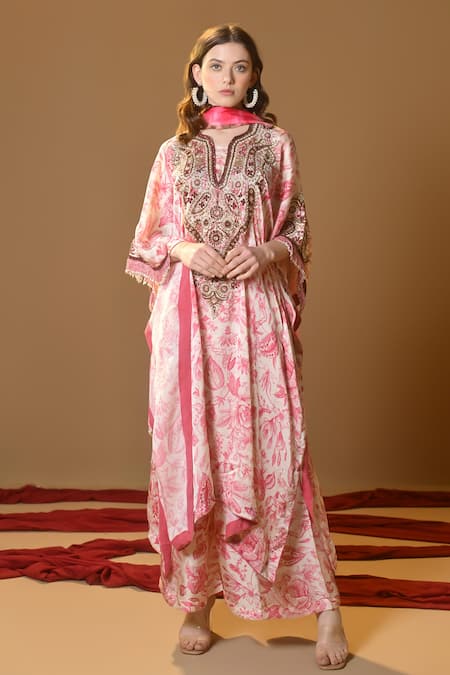 TULPALAV Floral Printed Kaftan Palazzo Set 