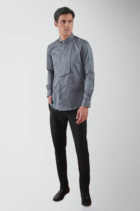 HeSpoke Textured Plane Embroidered Panel Shirt 