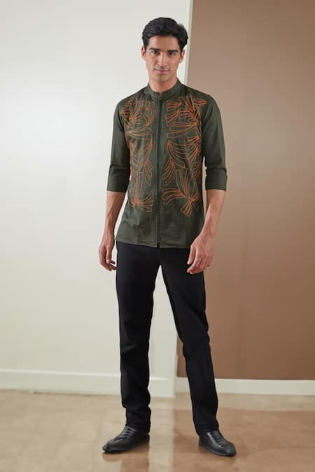 HeSpoke Cotton Jungle Beats Embroidered Shirt 