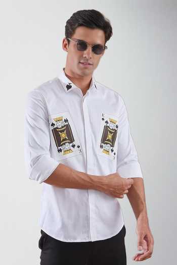 Hespoke_White Cotton Kings Of Spade Print Shirt_Online_at_Aza_Fashions