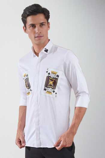 Buy_Hespoke_White Cotton Kings Of Spade Print Shirt_Online_at_Aza_Fashions