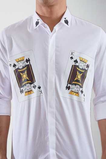 Shop_Hespoke_White Cotton Kings Of Spade Print Shirt_Online_at_Aza_Fashions