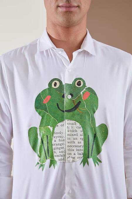 Shop_Hespoke_White Premium Cotton Blend Printed Frog Absorbent Shirt _Online_at_Aza_Fashions