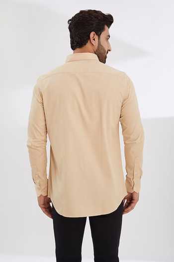 Shop Hespoke Cream Cotton, Twill Xoxo Printed Shirt at Aza Fashions Shop_Hespoke_Cream Cotton, Twill Xoxo Printed Shirt_at_Aza_Fashions