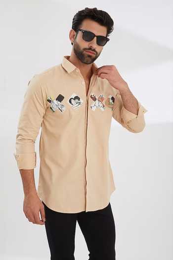 Hespoke Cream Cotton, Twill Xoxo Printed Shirt Online at Aza Fashions Hespoke_Cream Cotton, Twill Xoxo Printed Shirt_Online_at_Aza_Fashions