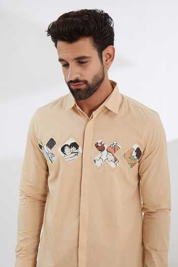 Buy Hespoke Cream Cotton, Twill Xoxo Printed Shirt Online at Aza Fashions Buy_Hespoke_Cream Cotton, Twill Xoxo Printed Shirt_Online_at_Aza_Fashions