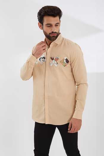Shop Hespoke Cream Cotton, Twill Xoxo Printed Shirt Online at Aza Fashions Shop_Hespoke_Cream Cotton, Twill Xoxo Printed Shirt_Online_at_Aza_Fashions