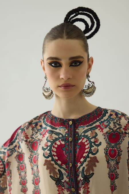 Rajdeep Ranawat Maroon Caprice Silk Printed Cape at Aza Fashions Rajdeep Ranawat_Maroon Caprice Silk Printed Cape _at_Aza_Fashions