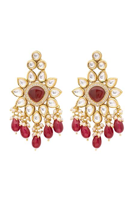 Curio Cottage Gold Plated Beads, Ruffles, Stones Polki Studded Necklace Set at Aza Fashions Curio Cottage_Gold Plated Beads, Ruffles, Stones Polki Studded Necklace Set_at_Aza_Fashions