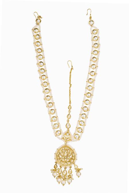 Curio Cottage_Gold Plated Lotus Bloom Kundan Mathapatti_Online_at_Aza_Fashions